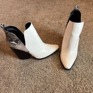 Qupid white booties with snake skin heel. Only worn once.